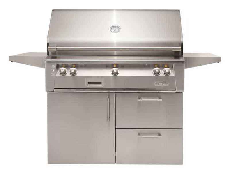 42" Cart Grill, 3 Burner, Rotis, Smoker, Deluxe Cart, with 1 Door and 2 Drawers ALXE42CD
