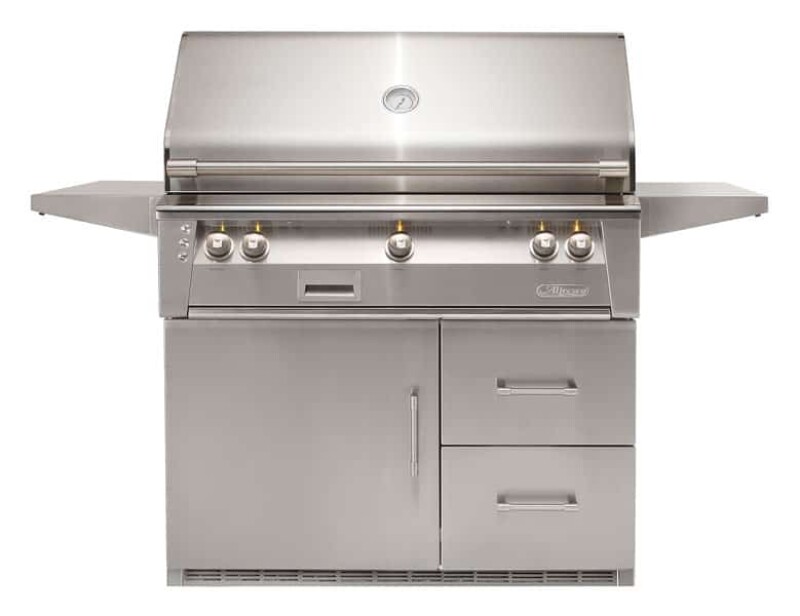 42" Refrigerated Cart Grill, 3 Burner, Rotis, Smoker, 1 Door and 2 Drawers are Refrigerated, ALXE42R