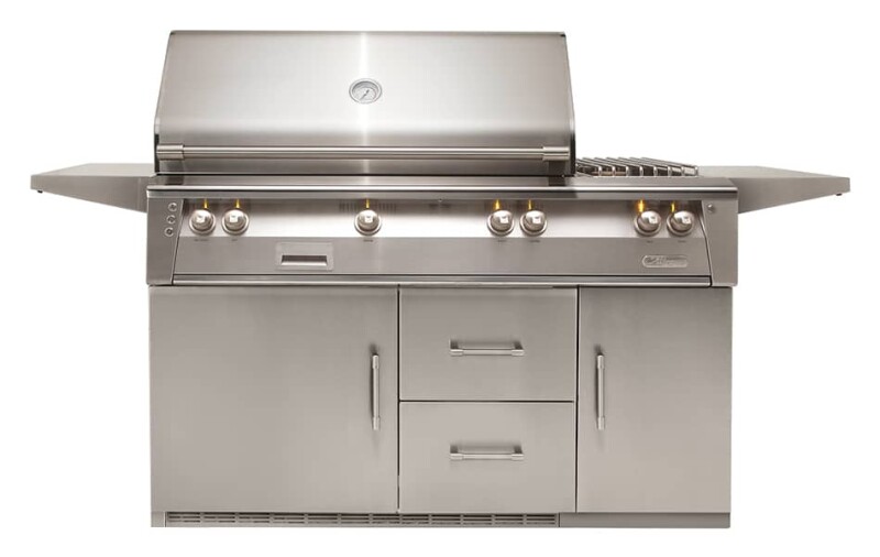 56″ Refrigerated Cart Grill, 2 Burner, Rotis, Smoker, SearZone, 1 Door and 2 Drawers are Refrigerated ALXE56SZR