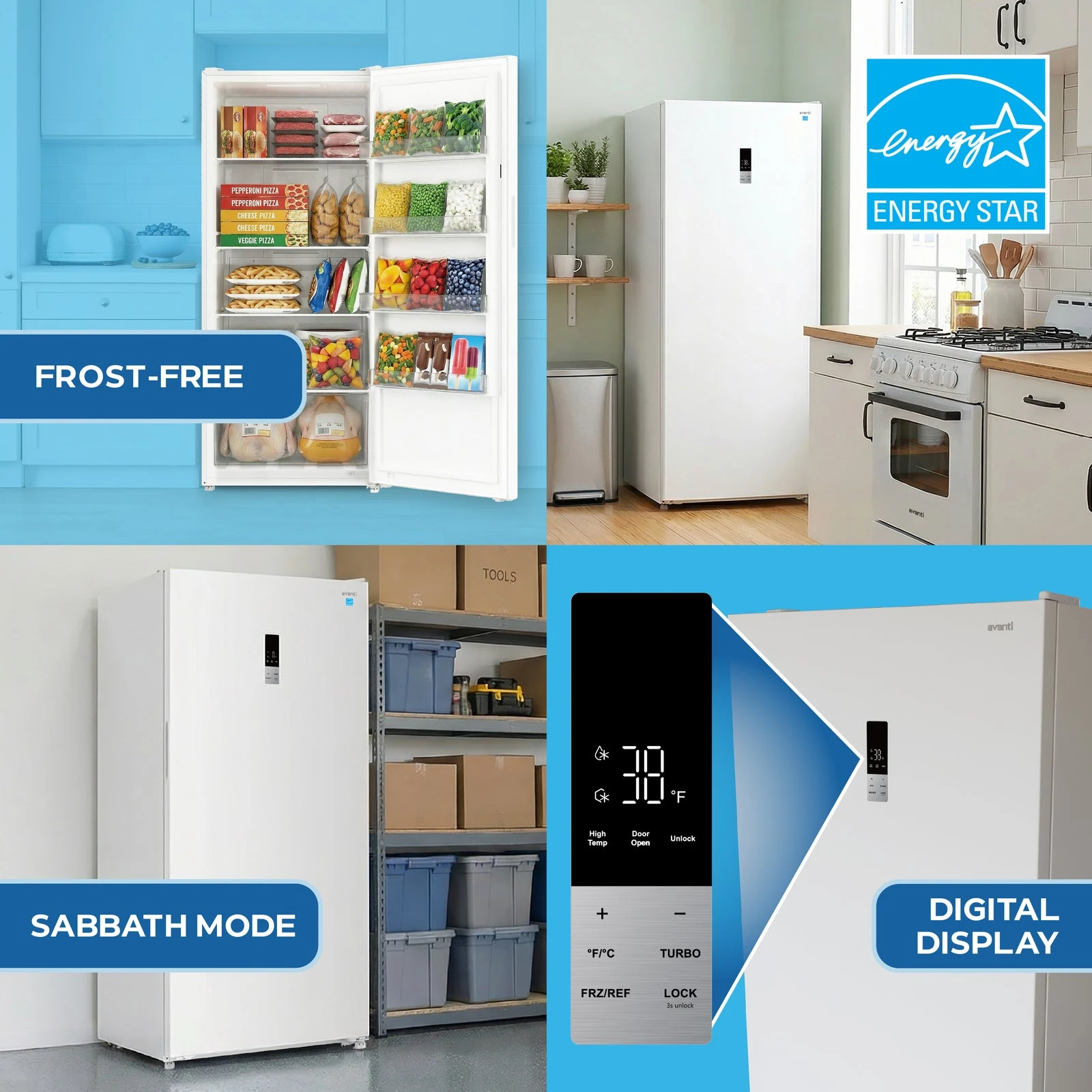 Avanti MaxxSpace Garage-Ready 21 cu. ft. Convertible Upright Freezer AV210VFLJM0W