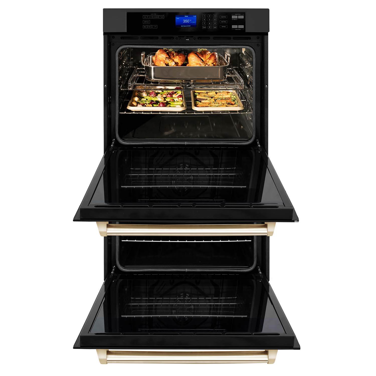 30" Autograph Edition Double Wall Oven with Self Clean and True Convection and Gold AWDZ30BSG