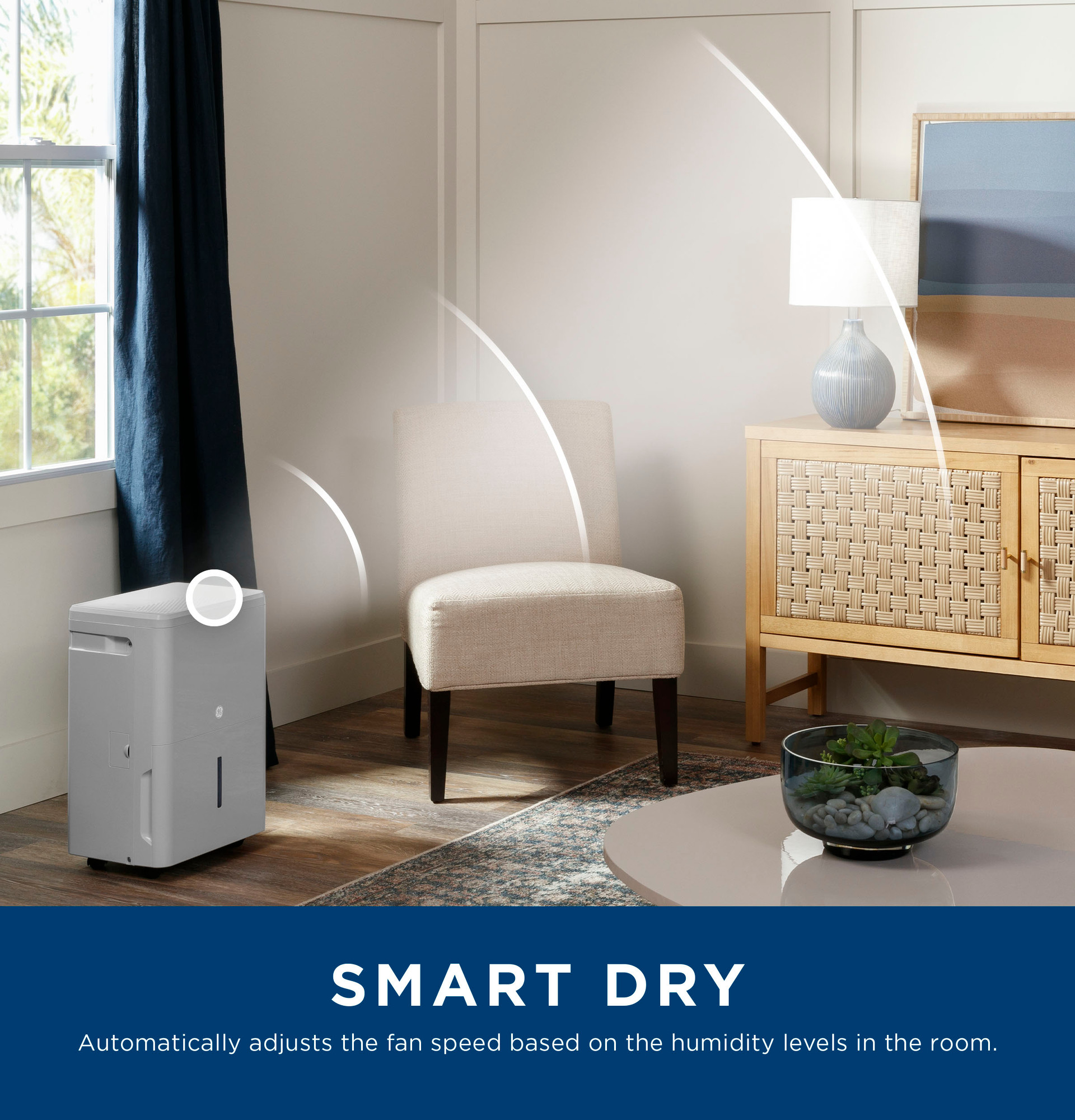 GE® 50 Pint ENERGY STAR® Smart Portable Dehumidifier with Smart Dry for Wet Spaces AWHL50LD