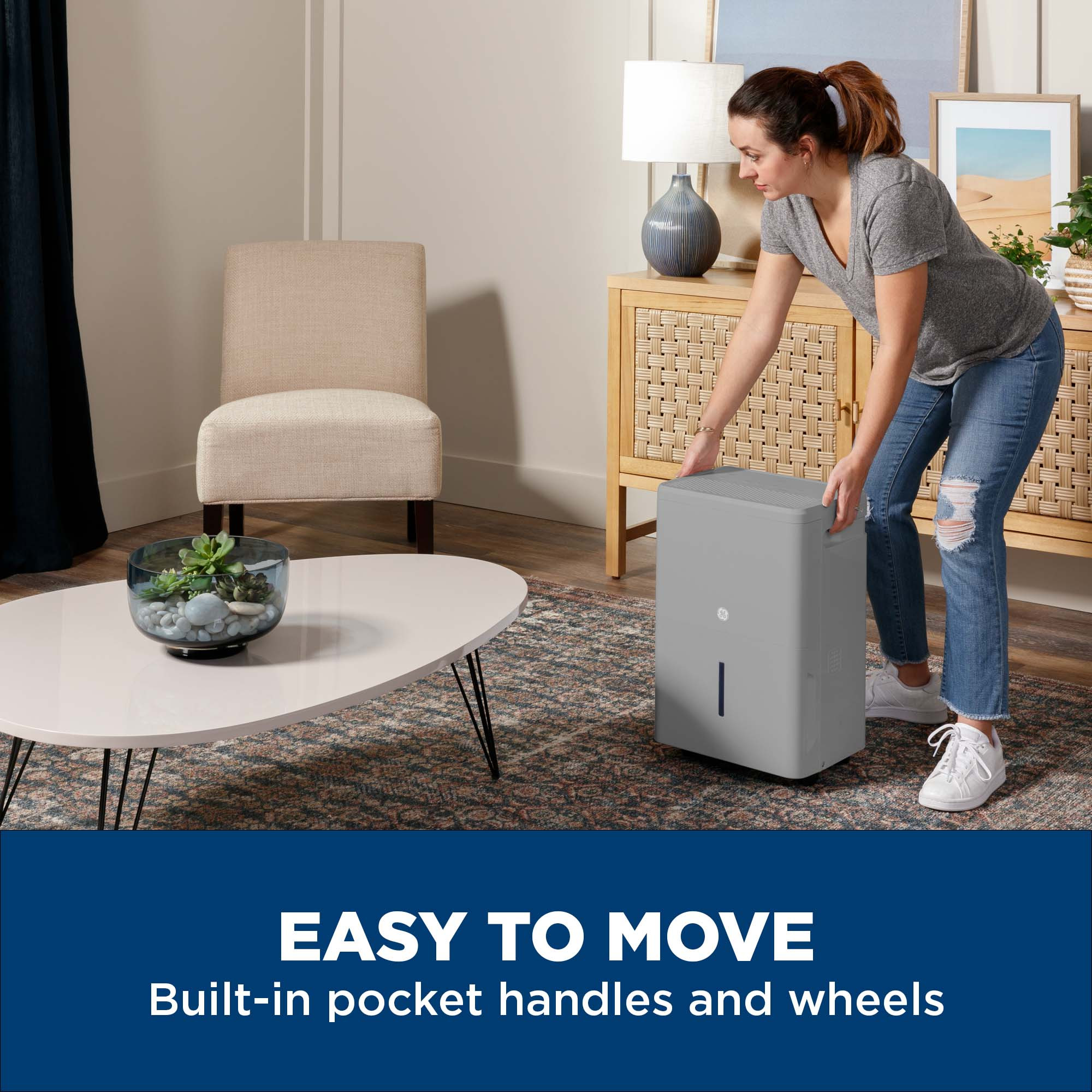 GE® 50 Pint ENERGY STAR® Smart Portable Dehumidifier with Smart Dry for Wet Spaces AWHL50LD