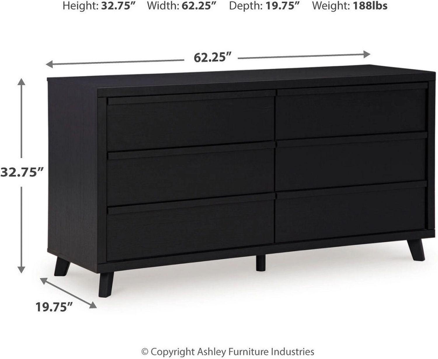 Danziar Black Six Drawer Dresser B1013231