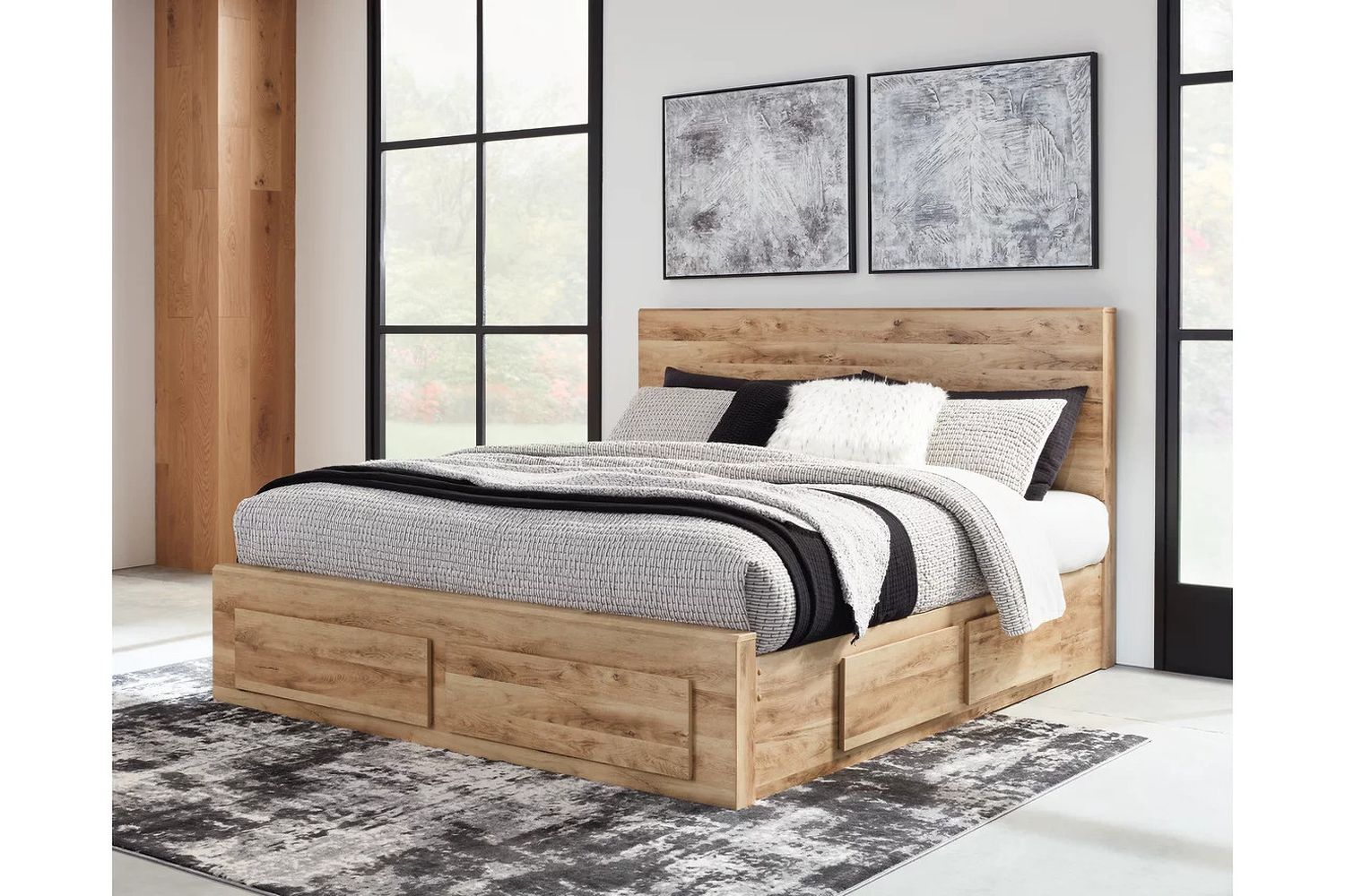 Hyanna King Panel Storage Bed with 2 Under Bed Storage Drawer In Tan B1050B13