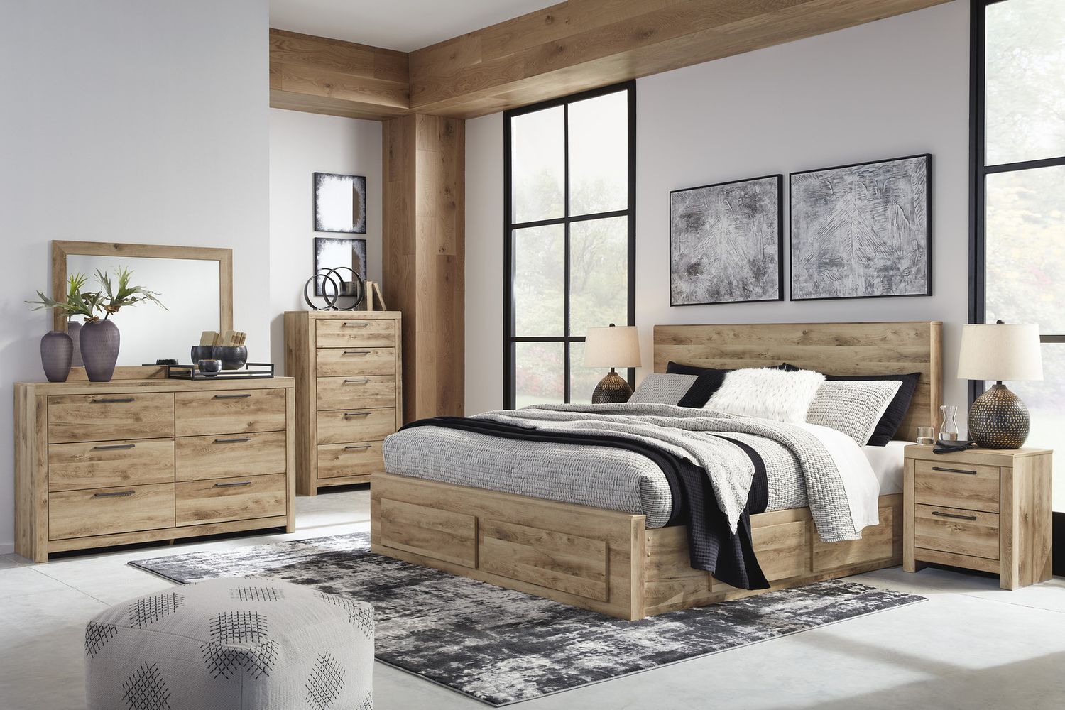 Hyanna King Panel Storage Bed with 2 Under Bed Storage Drawer In Tan B1050B13
