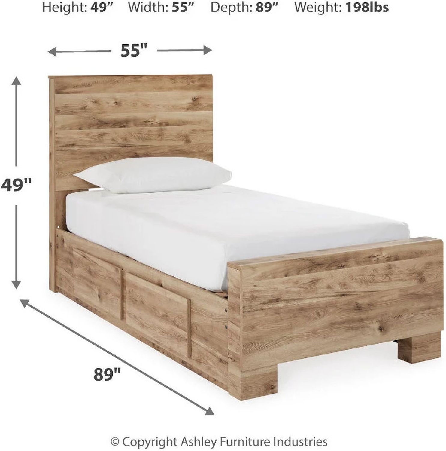 Hyanna Twin Panel Bed with 1 Side Storage In Brown B1050B24