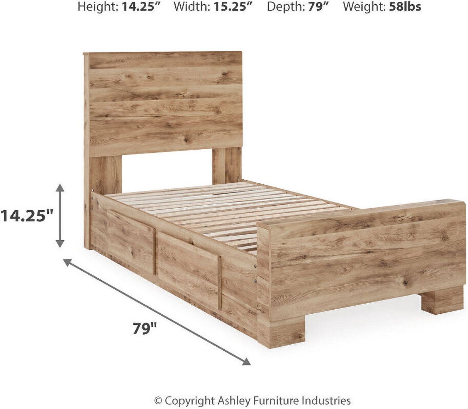 Hyanna Twin Panel Bed with 1 Side Storage In Brown B1050B24