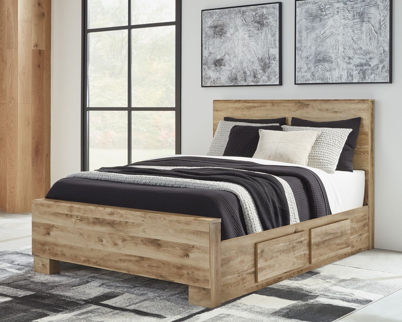 Hyanna King Panel Bed with 2 Side Storage In Tan and Brown B1050B33
