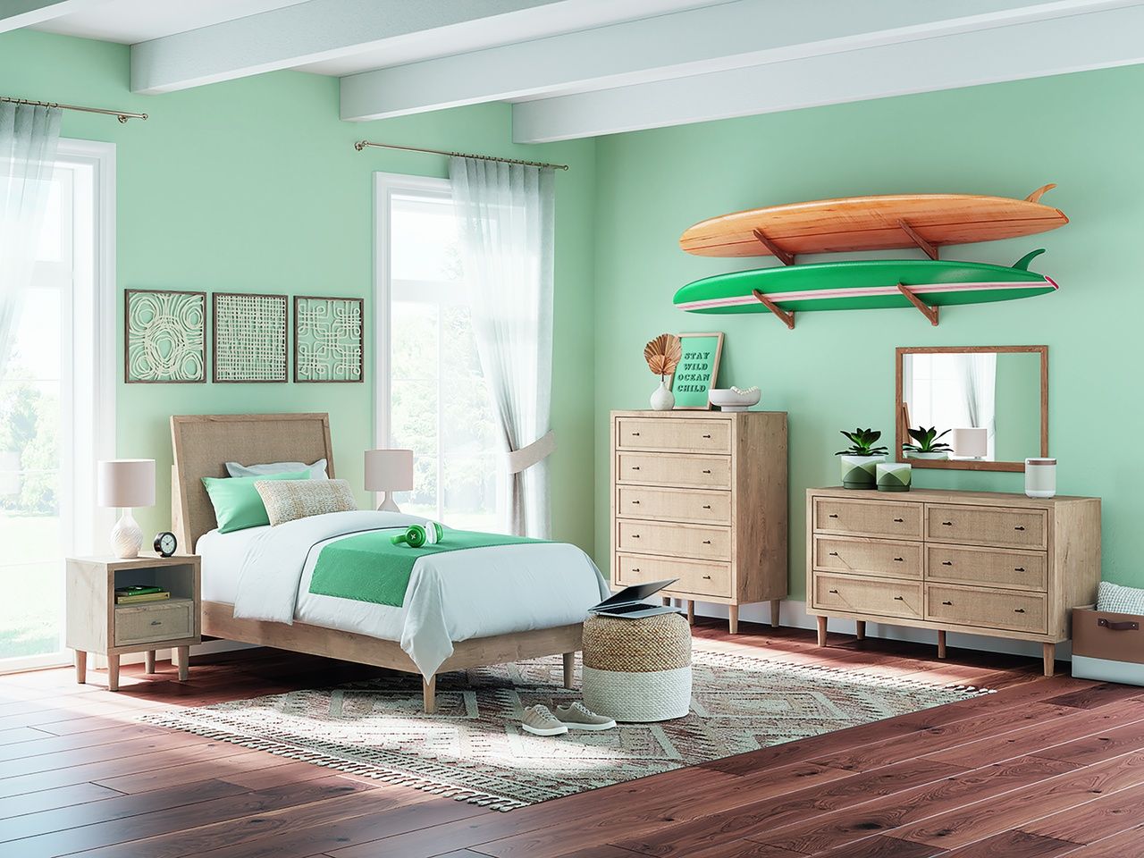 Cielden Twin Panel Bed In Two-tone B1199B18
