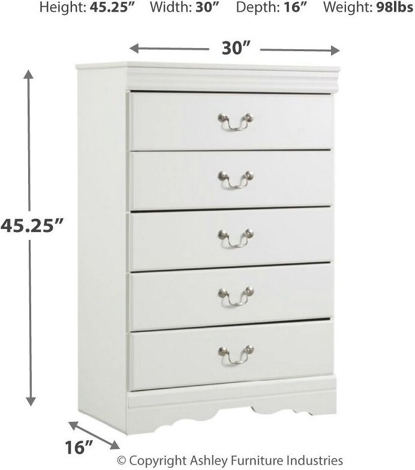 Anarasia White 5 Drawer Chest B12946