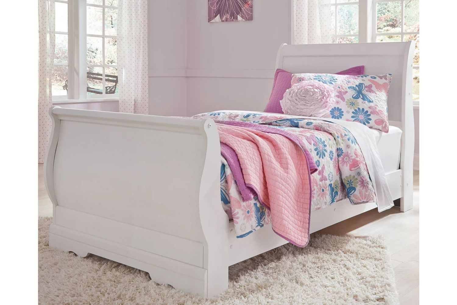 Anarasia White Twin Sleigh Bed B129B1