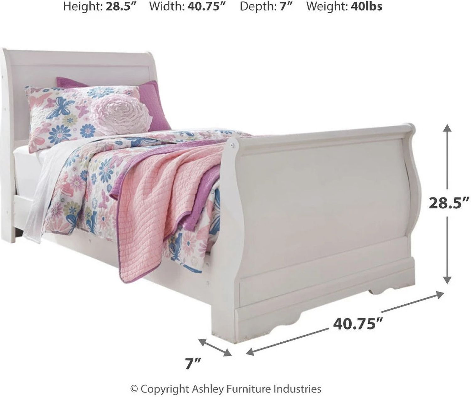 Anarasia White Twin Sleigh Bed B129B1