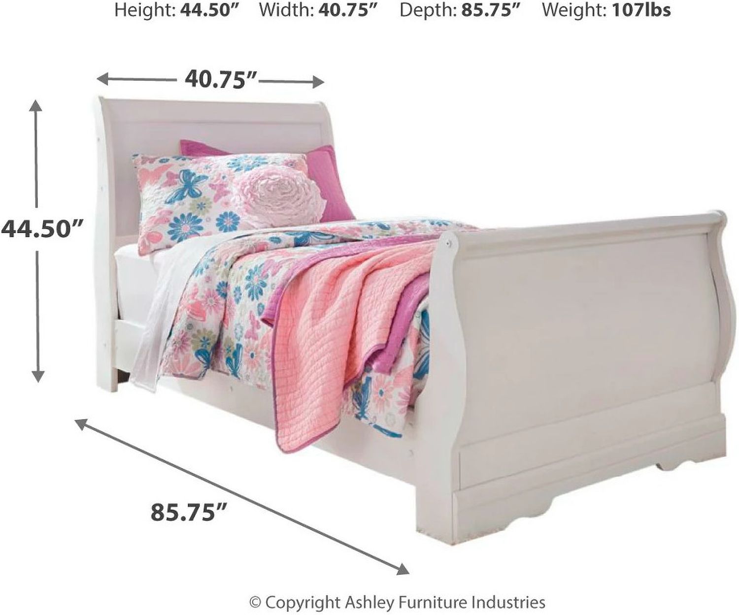 Anarasia White Twin Sleigh Bed B129B1