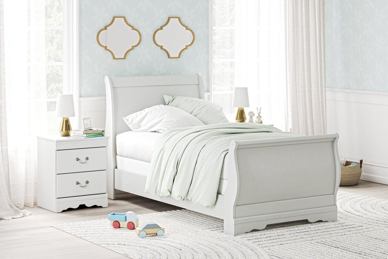 Anarasia White Twin Sleigh Bed B129B1