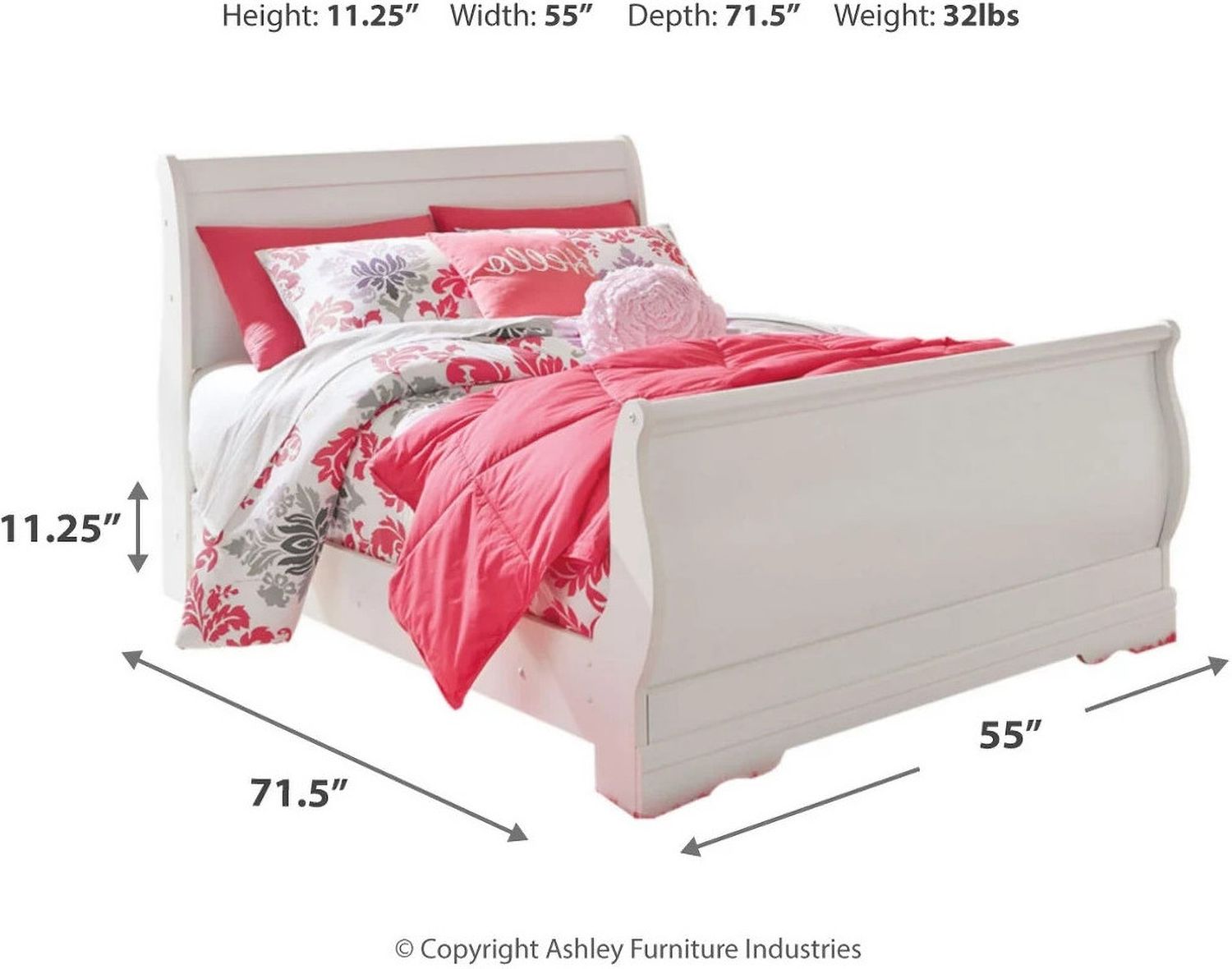 Anarasia White Full Sleigh Bed B129B2