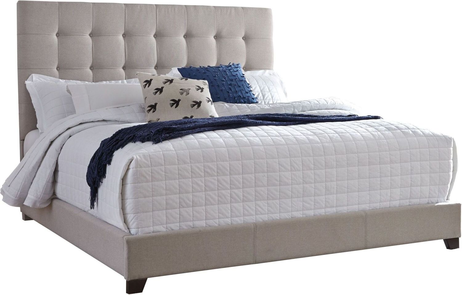 Contemporary Beige Queen Upholstered Panel Bed With Chime 8" Innerspring Firm Bed In A Box Mattress B130581M91X32M69531