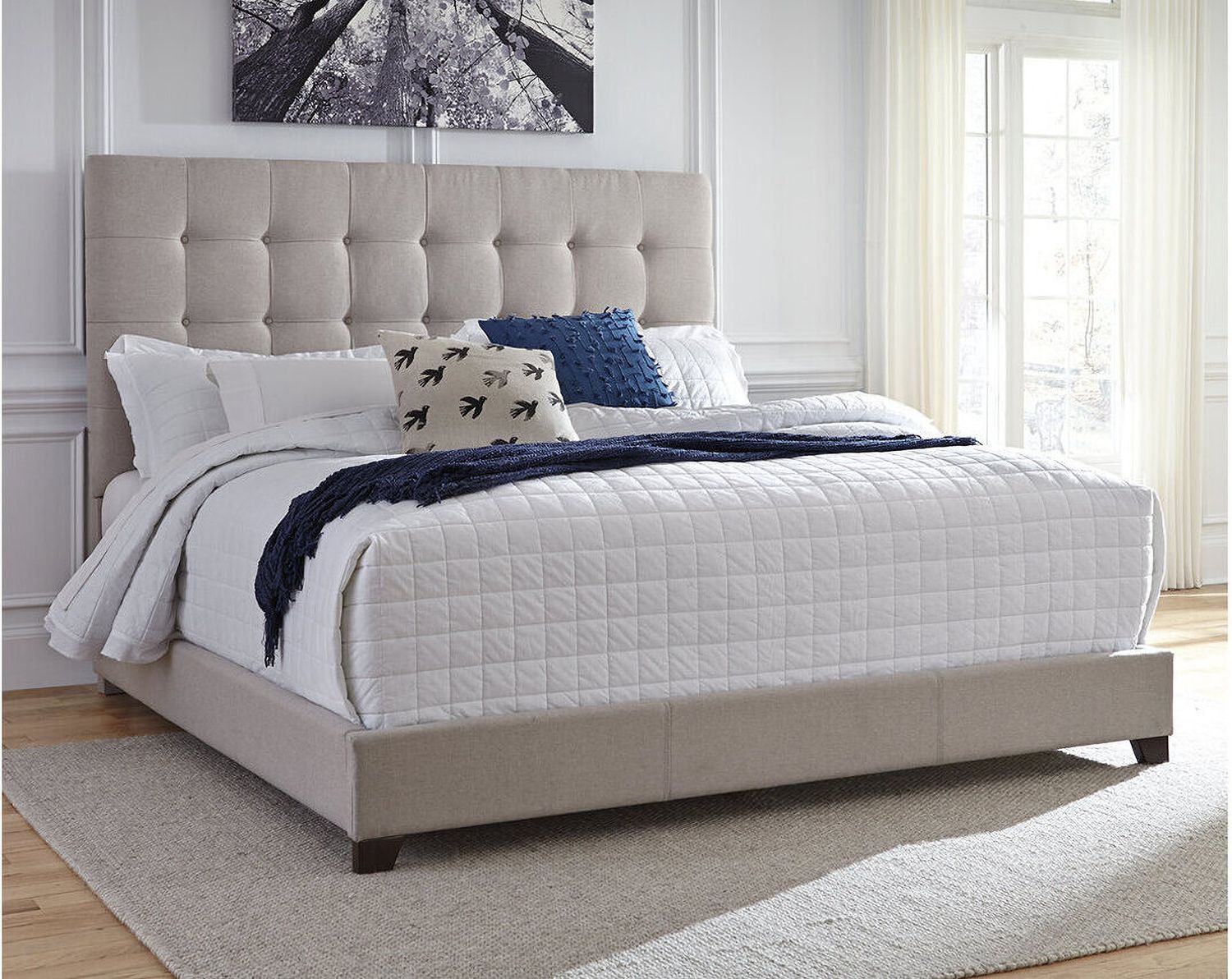 Contemporary Beige Queen Upholstered Panel Bed With Chime 8" Innerspring Firm Bed In A Box Mattress B130581M91X32M69531