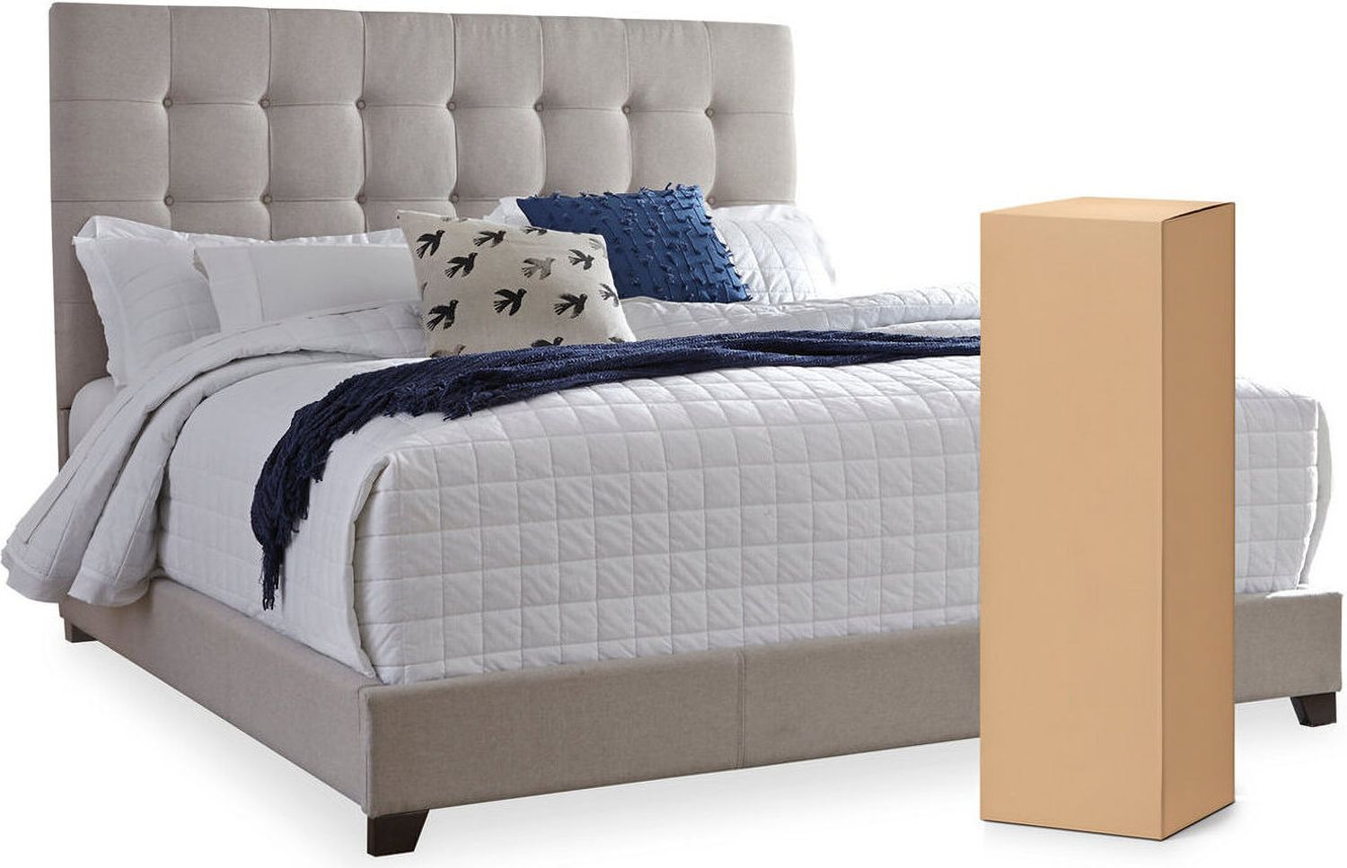Contemporary Beige Queen Upholstered Panel Bed With Chime 8" Innerspring Firm Bed In A Box Mattress B130581M91X32M69531