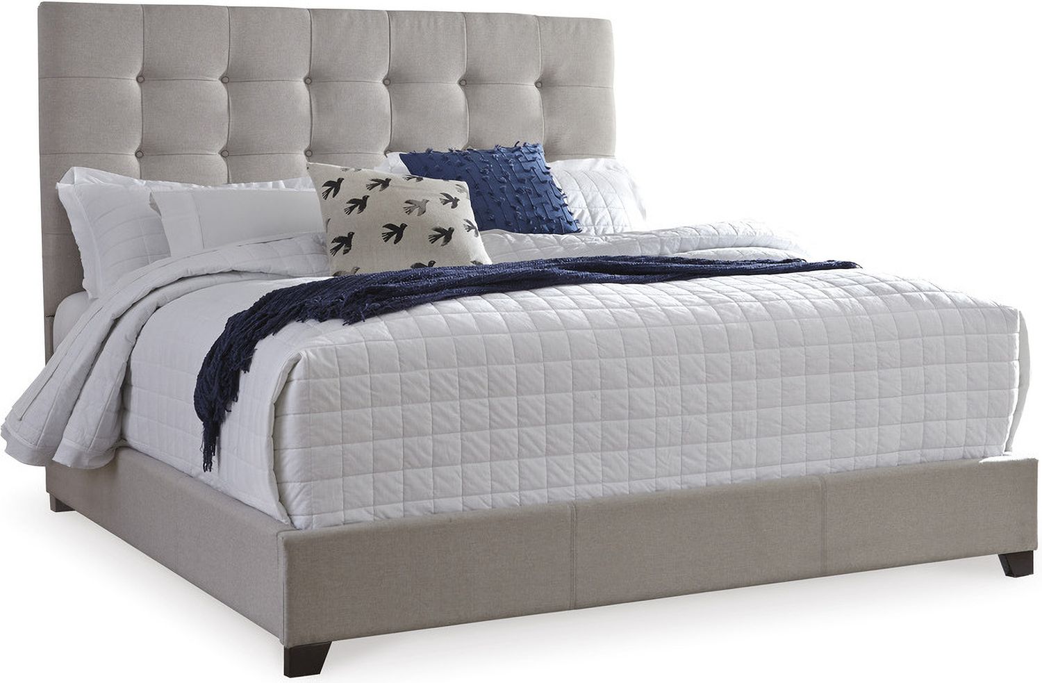 Contemporary Beige Queen Upholstered Panel Bed With Chime 8" Innerspring Firm Bed In A Box Mattress B130581M91X32M69531