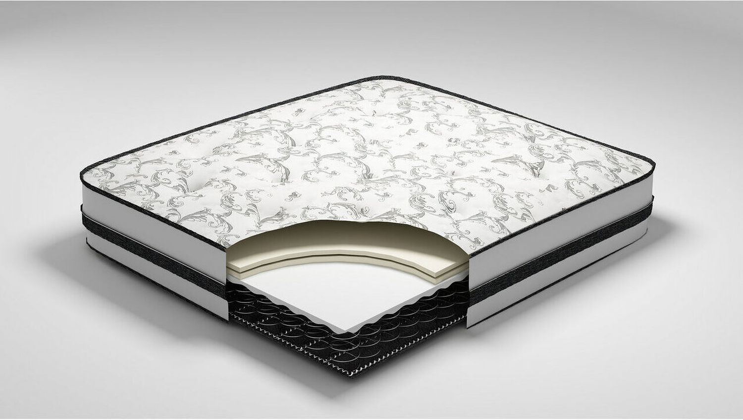 Contemporary Beige Queen Upholstered Panel Bed With Chime 8" Innerspring Firm Bed In A Box Mattress B130581M91X32M69531