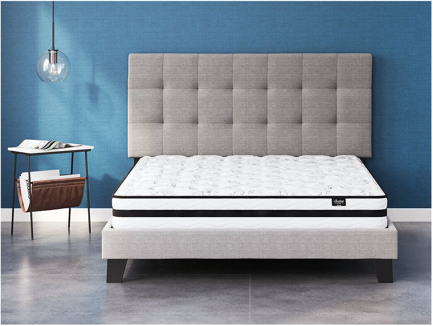 Contemporary Beige Queen Upholstered Panel Bed With Chime 8" Innerspring Firm Bed In A Box Mattress B130581M91X32M69531