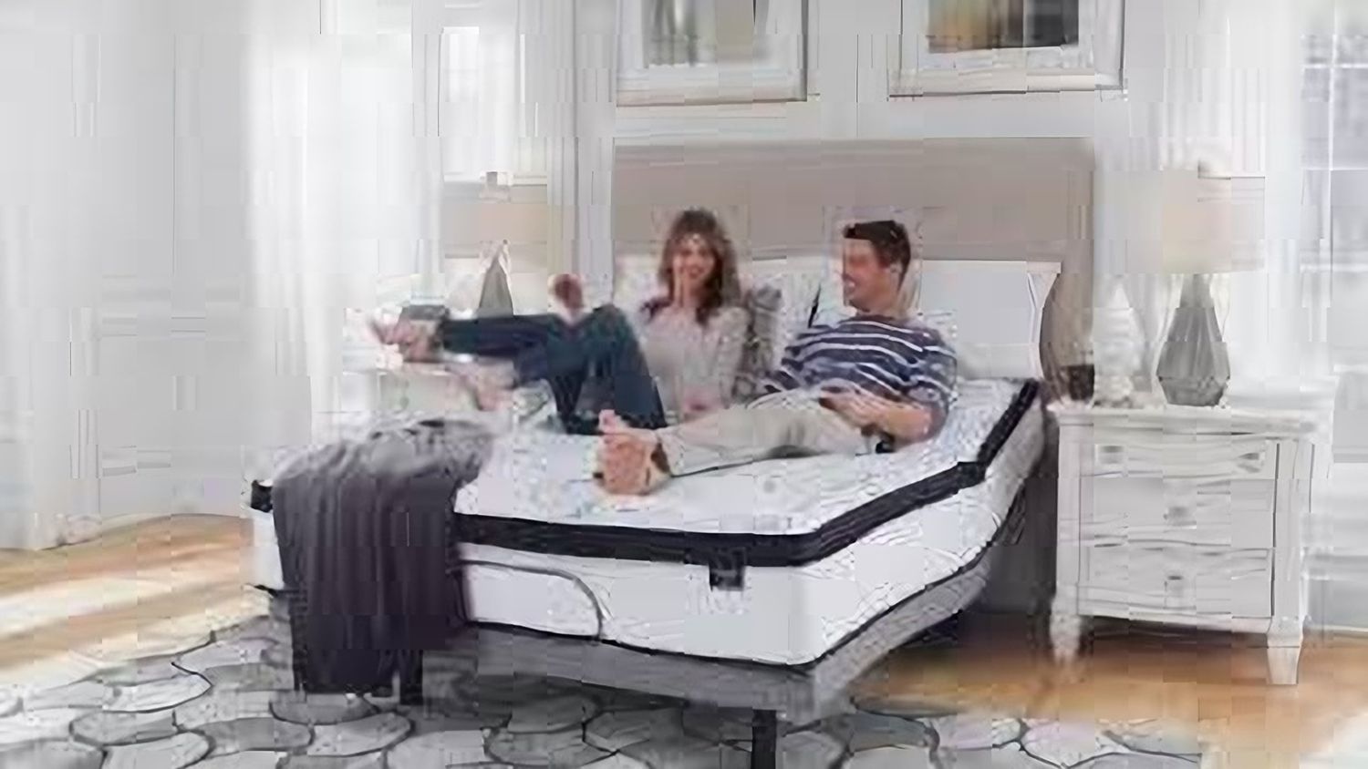 Contemporary Beige Queen Upholstered Panel Bed With Chime 10" Hybrid Plush Bed In A Box Mattress B130581M91X32M69631