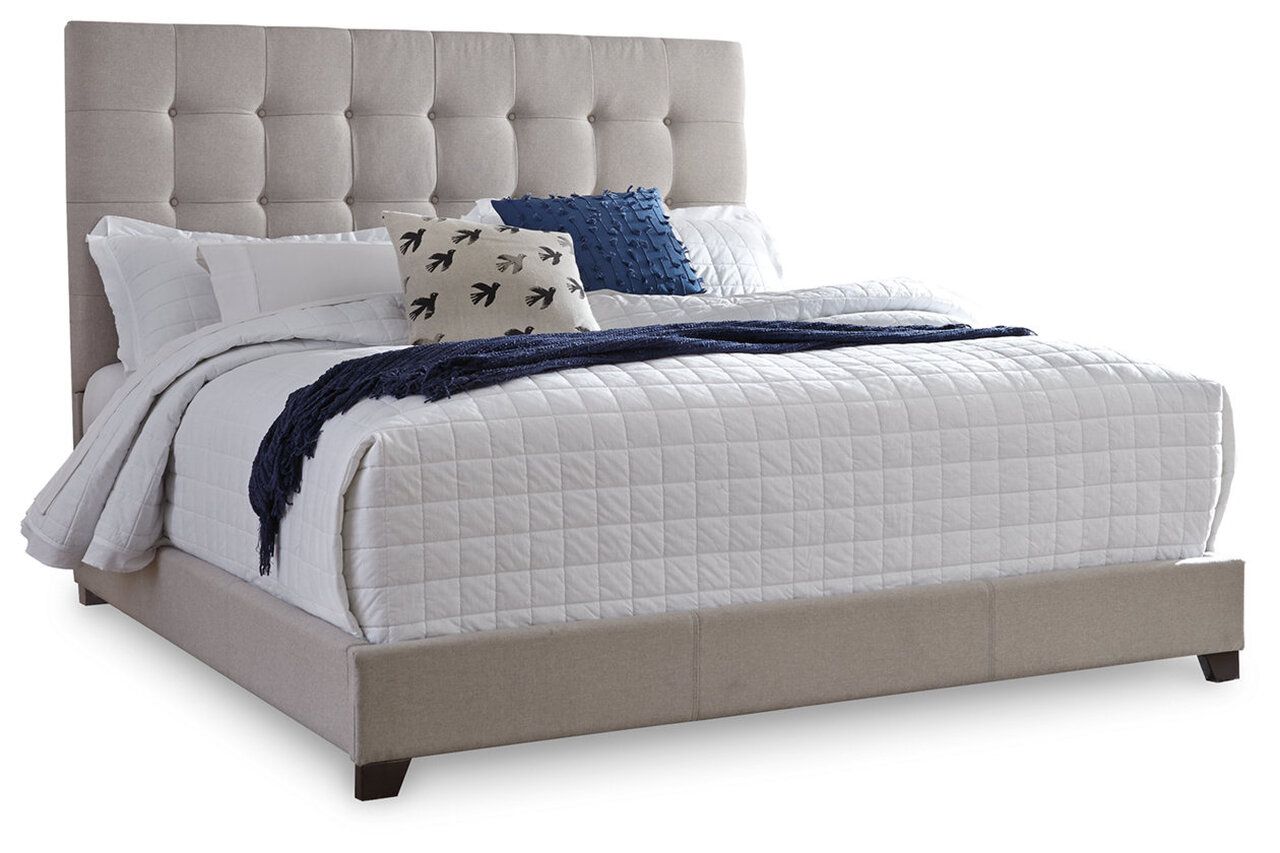 Contemporary Beige Queen Upholstered Panel Bed With Chime 10" Hybrid Plush Bed In A Box Mattress B130581M91X32M69631