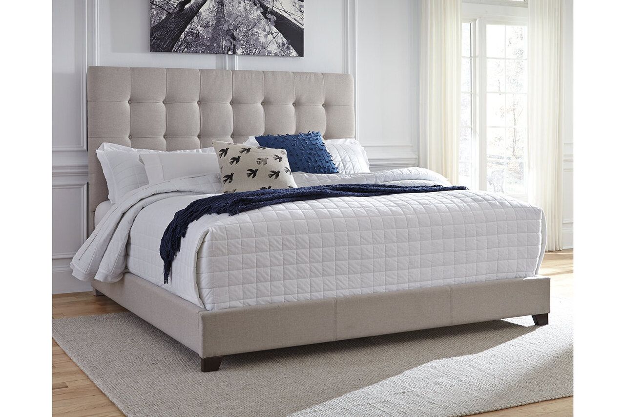 Contemporary Beige Queen Upholstered Panel Bed With Chime 10" Hybrid Plush Bed In A Box Mattress B130581M91X32M69631