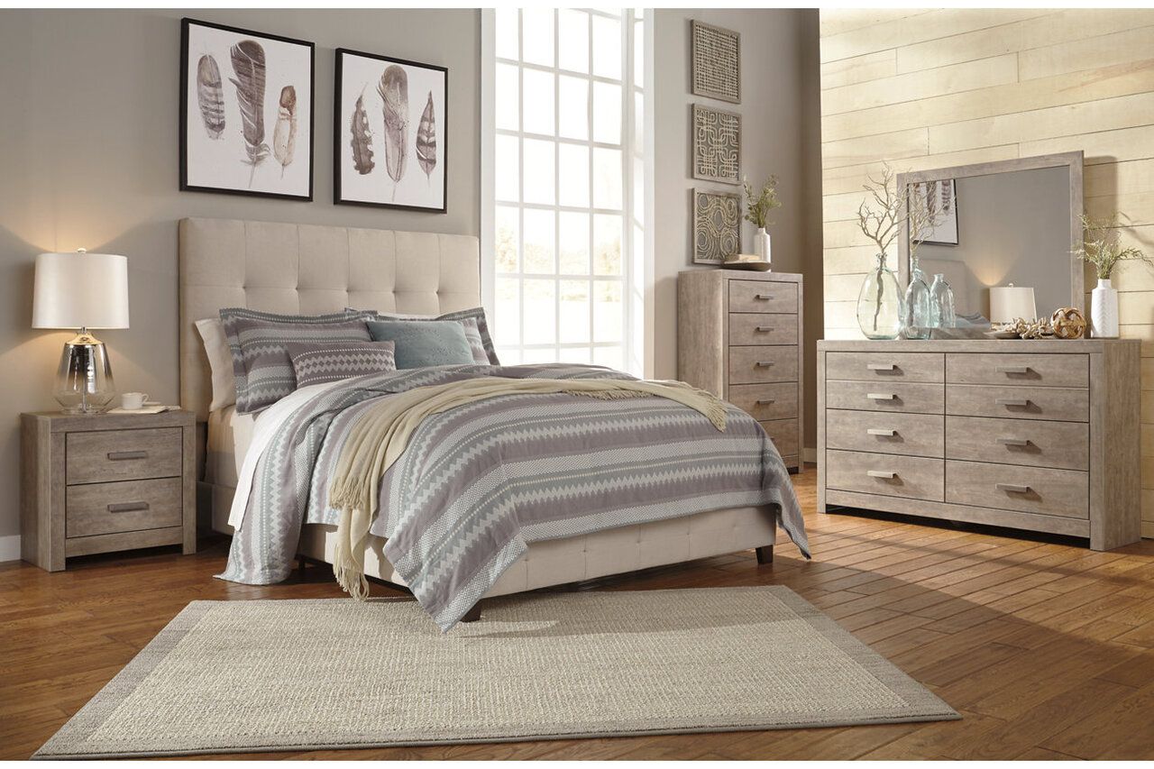 Contemporary Beige Queen Upholstered Panel Bed With Chime 10" Hybrid Plush Bed In A Box Mattress B130581M91X32M69631