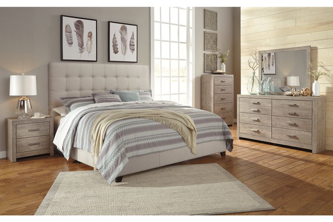 Contemporary Beige Queen Upholstered Panel Bed With Chime 10" Hybrid Plush Bed In A Box Mattress B130581M91X32M69631