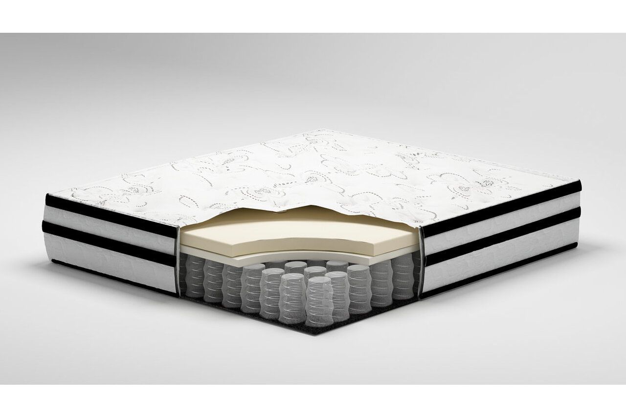 Contemporary Beige Queen Upholstered Panel Bed With Chime 10" Hybrid Plush Bed In A Box Mattress B130581M91X32M69631