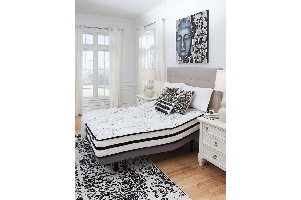 Contemporary Beige Queen Upholstered Panel Bed With Chime 10" Hybrid Plush Bed In A Box Mattress B130581M91X32M69631