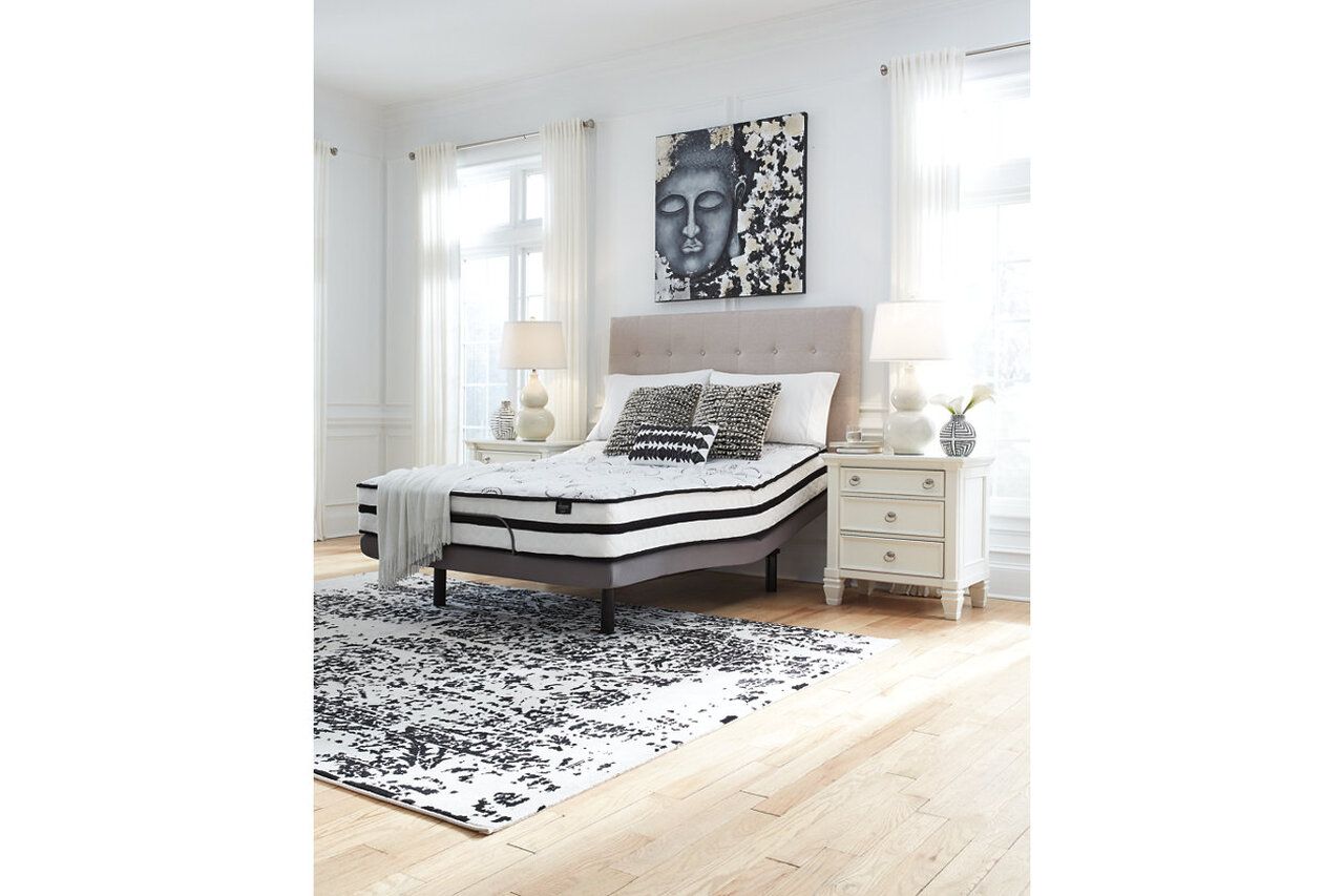 Contemporary Beige Queen Upholstered Panel Bed With Chime 10" Hybrid Plush Bed In A Box Mattress B130581M91X32M69631