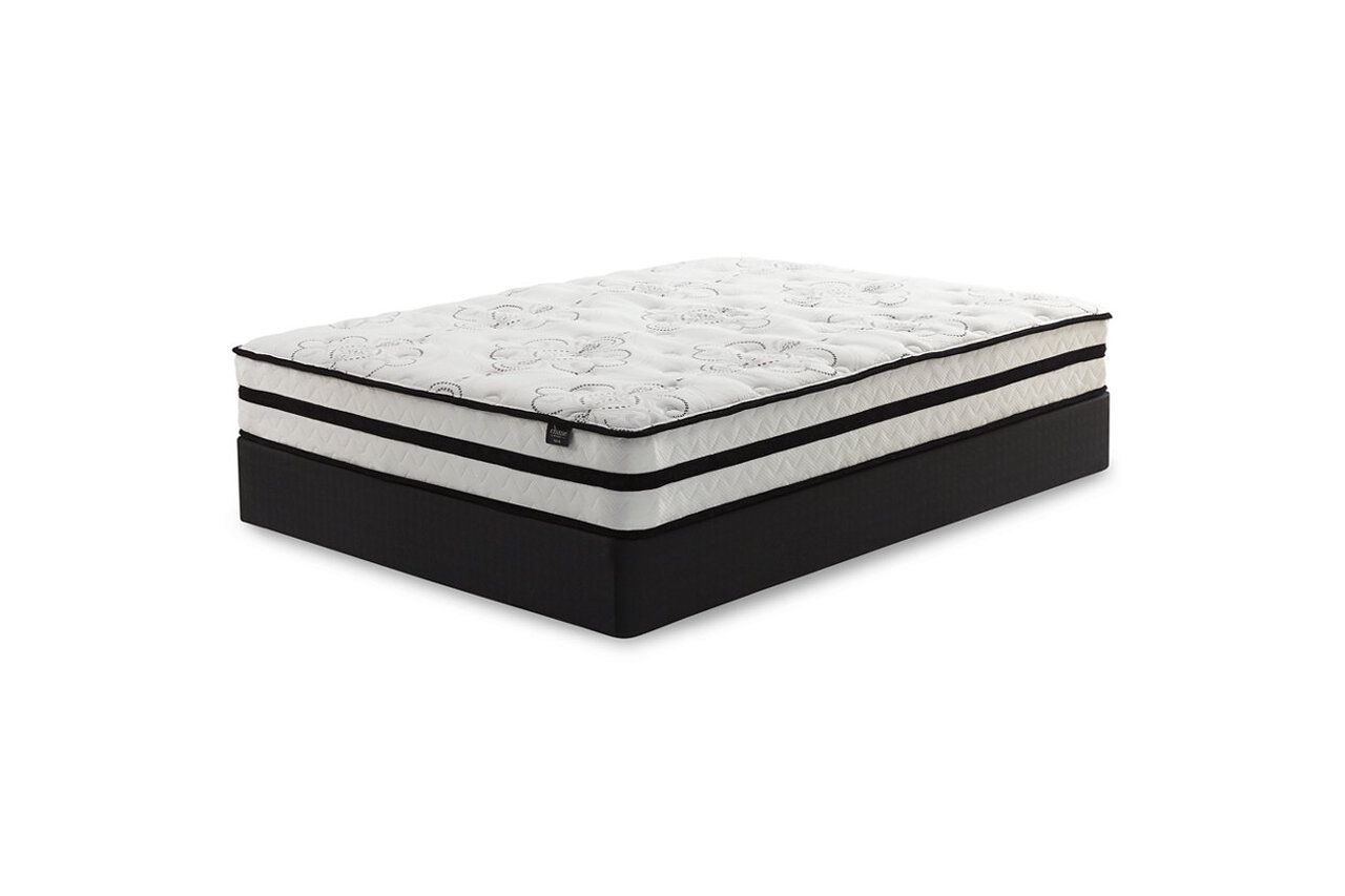 Contemporary Beige Queen Upholstered Panel Bed With Chime 10" Hybrid Plush Bed In A Box Mattress B130581M91X32M69631