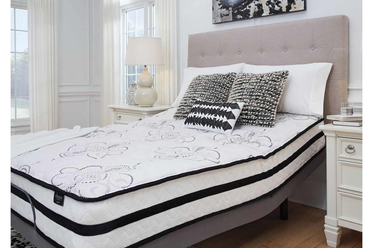 Contemporary Beige Queen Upholstered Panel Bed With Chime 10" Hybrid Plush Bed In A Box Mattress B130581M91X32M69631