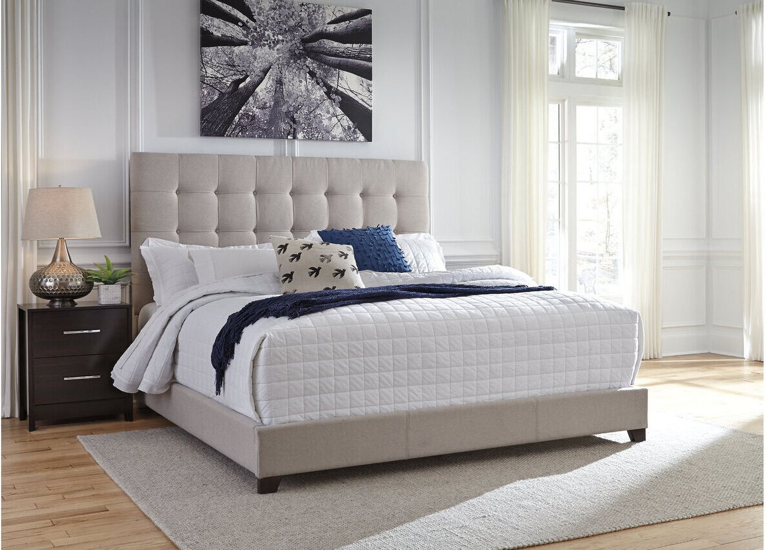 Contemporary Beige Queen Upholstered Panel Bed With Chime 12" Hybrid Ultra Plush Bed In A Box Mattress B130581M91X32M69731