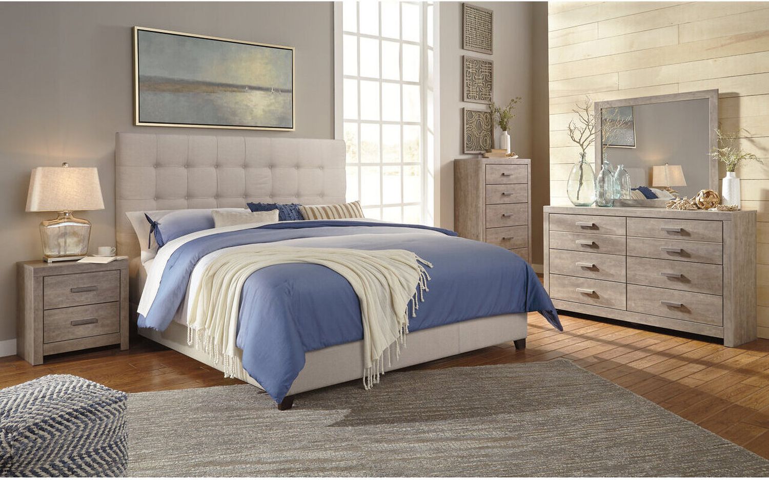 Contemporary Beige Queen Upholstered Panel Bed With Chime 12" Hybrid Ultra Plush Bed In A Box Mattress B130581M91X32M69731