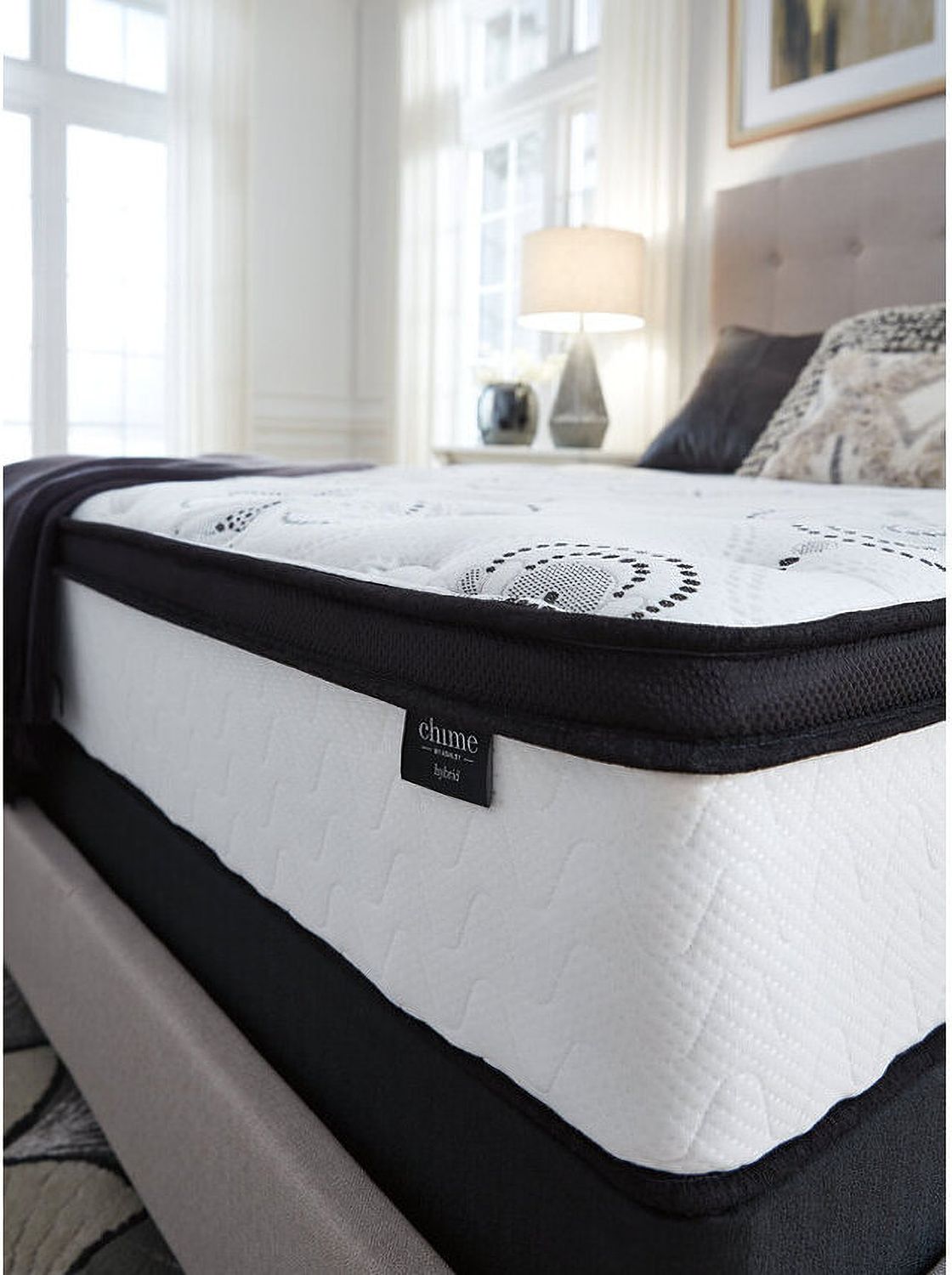 Contemporary Beige Queen Upholstered Panel Bed With Chime 12" Hybrid Ultra Plush Bed In A Box Mattress B130581M91X32M69731