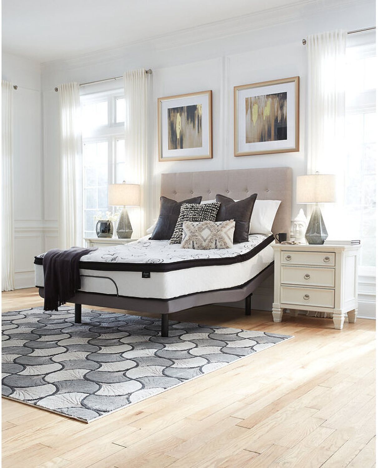 Contemporary Beige Queen Upholstered Panel Bed With Chime 12" Hybrid Ultra Plush Bed In A Box Mattress B130581M91X32M69731