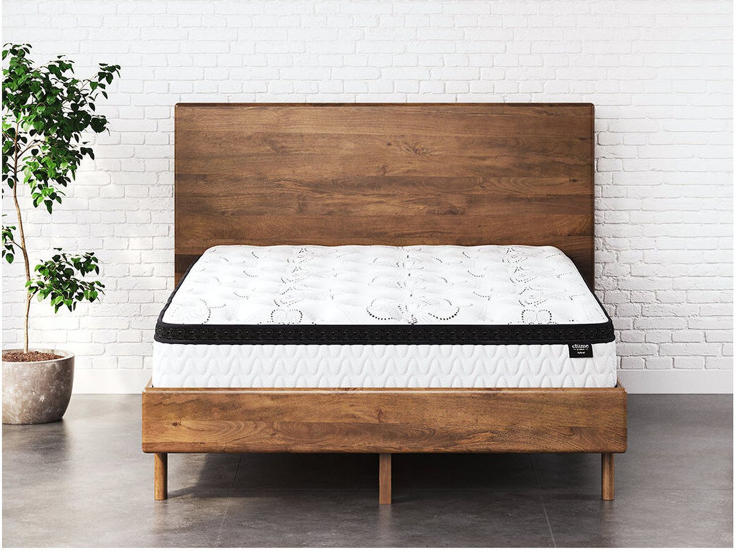 Contemporary Beige Queen Upholstered Panel Bed With Chime 12" Hybrid Ultra Plush Bed In A Box Mattress B130581M91X32M69731