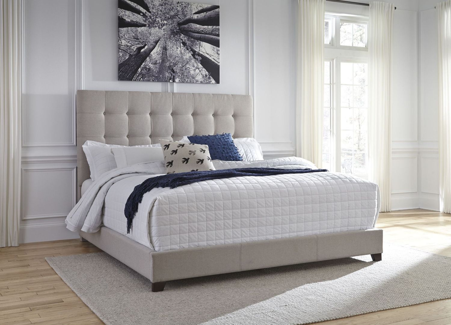 Contemporary Beige Queen Upholstered Panel Bed With Chime 10" Luxury Firm Bed In A Box Mattress B130581M91X32M69931