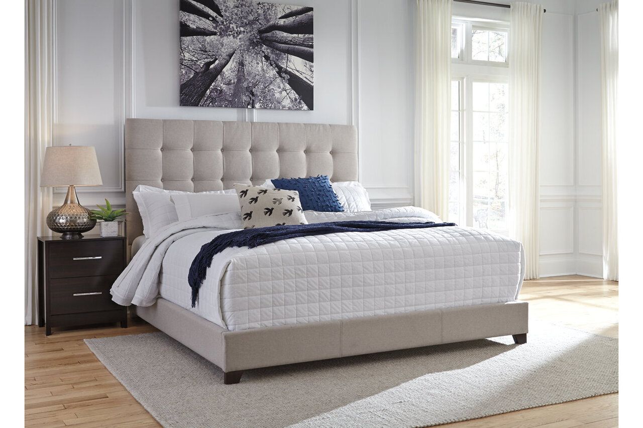Contemporary Beige Queen Upholstered Panel Bed With Chime 10" Luxury Firm Bed In A Box Mattress B130581M91X32M69931
