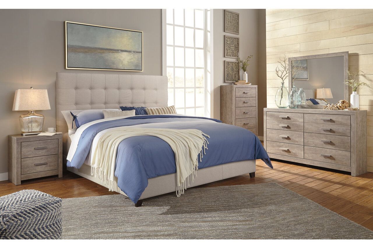 Contemporary Beige Queen Upholstered Panel Bed With Chime 10" Luxury Firm Bed In A Box Mattress B130581M91X32M69931