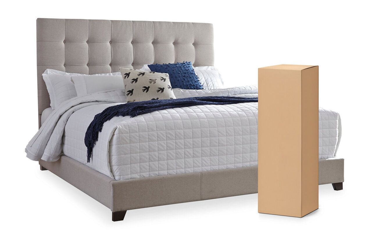 Contemporary Beige Queen Upholstered Panel Bed With Chime 10" Luxury Firm Bed In A Box Mattress B130581M91X32M69931