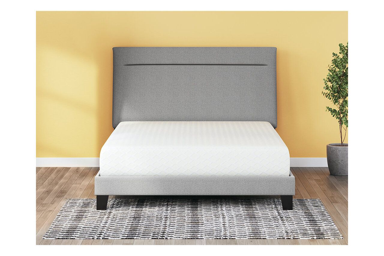 Contemporary Beige Queen Upholstered Panel Bed With Chime 10" Luxury Firm Bed In A Box Mattress B130581M91X32M69931
