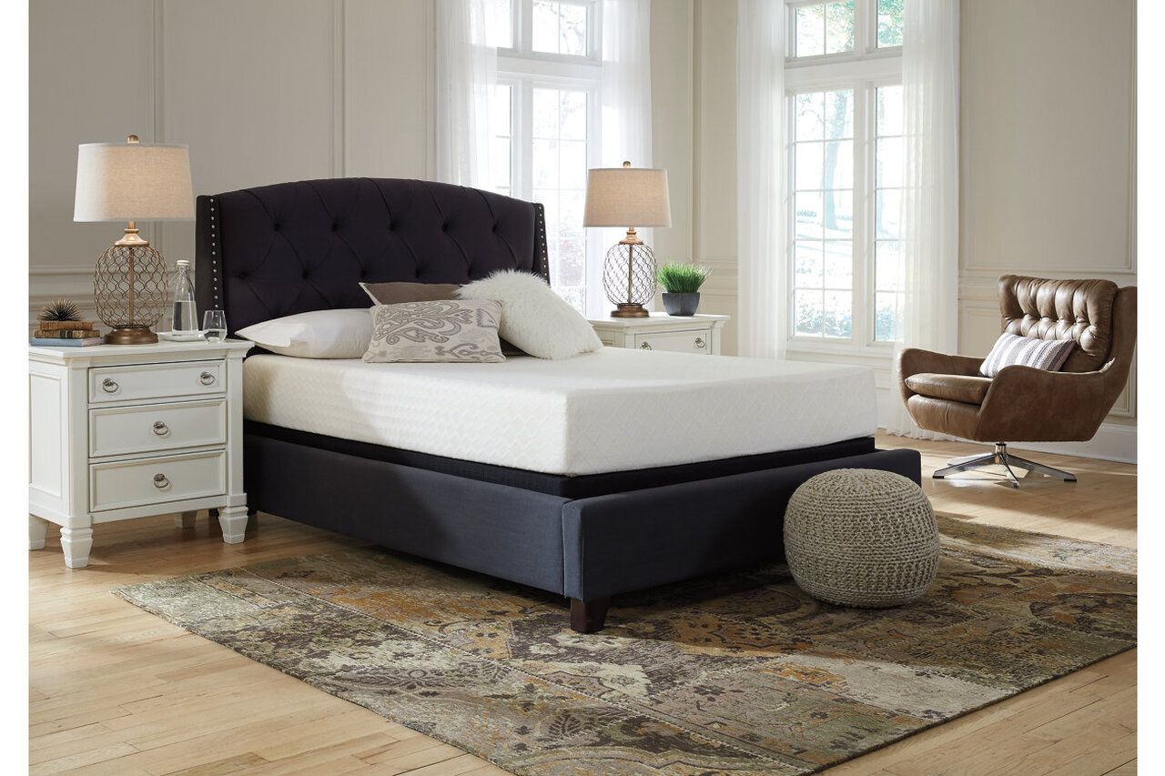 Contemporary Beige Queen Upholstered Panel Bed With Chime 10" Luxury Firm Bed In A Box Mattress B130581M91X32M69931