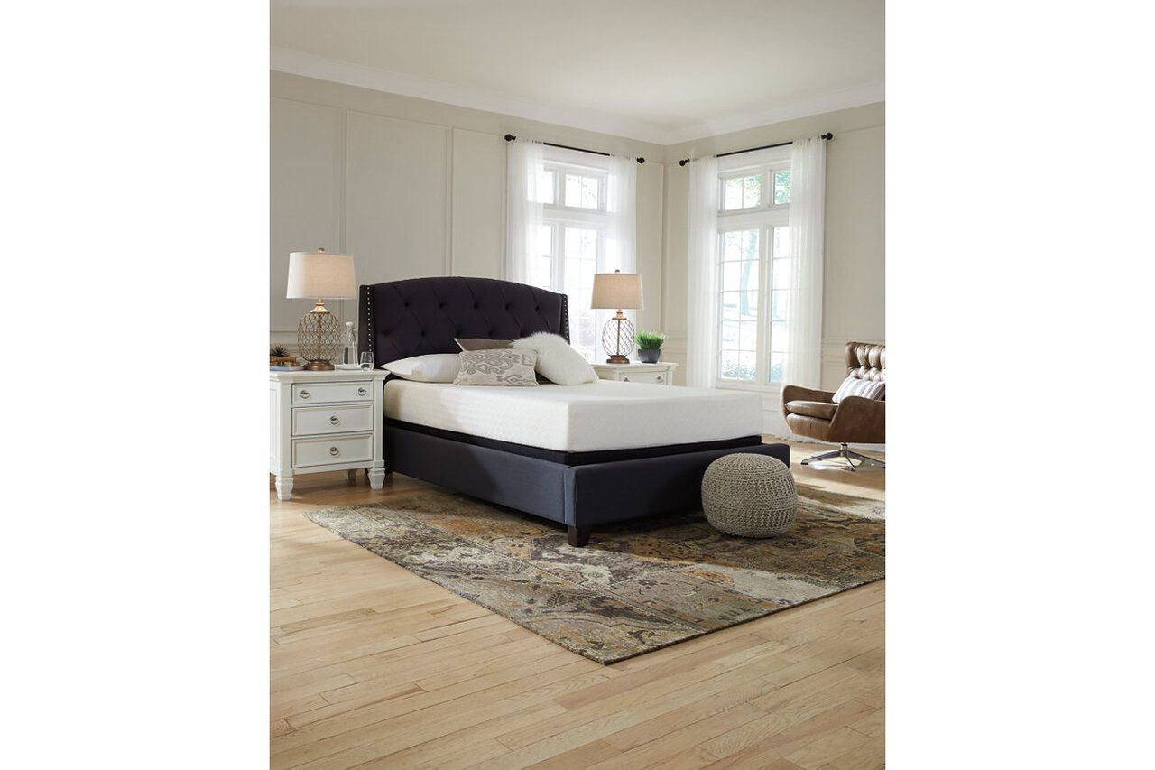 Contemporary Beige Queen Upholstered Panel Bed With Chime 10" Luxury Firm Bed In A Box Mattress B130581M91X32M69931