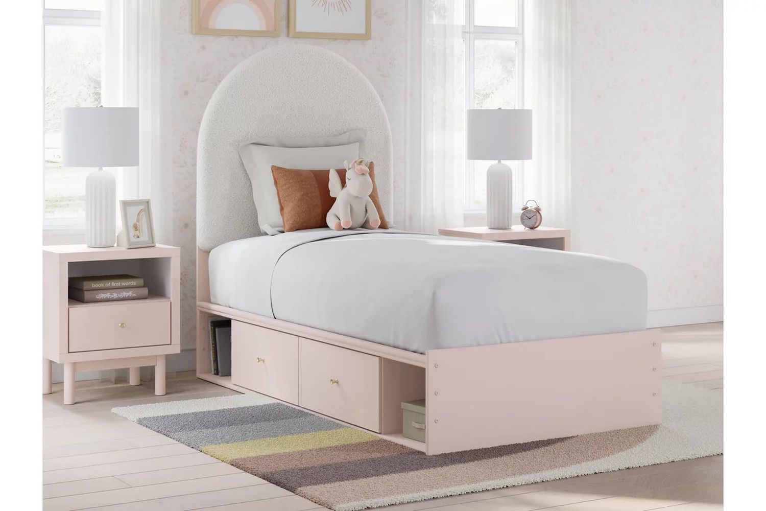 Wistenpine Twin Upholstered Panel Bed with Storage In Blush B1323B14