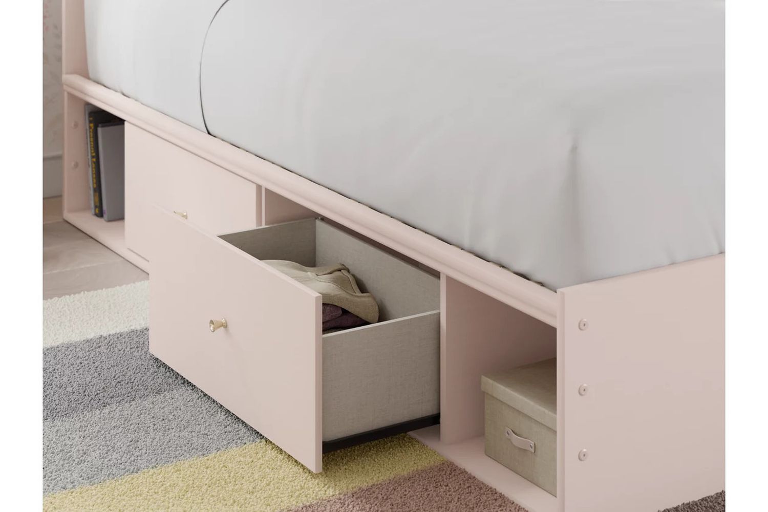 Wistenpine Twin Upholstered Panel Bed with Storage In Blush B1323B14